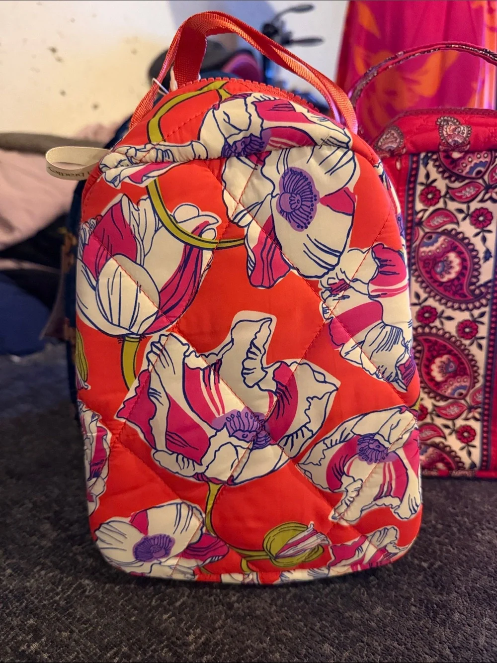 Red Floral Quilted Women’s Backpack - Brand Unspecified